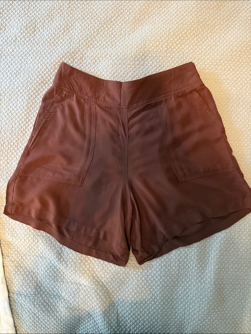 Wildfox High-Waist Pull-On Shorts in Rust Brown